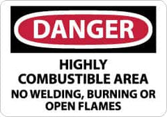 NMC - "Danger - Highly Combustible Area - No Welding, Burning or Open Flames", 10" Long x 14" Wide, Aluminum Safety Sign - Rectangle, 0.04" Thick, Use for Accident Prevention - Exact Tooling