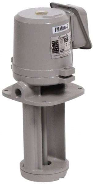 Graymills - 230/460 Volt, 3/4 hp, 3 Phase, 3,450 RPM, Cast Iron Immersion Machine Tool & Recirculating Pump - 45 GPM, 52 psi, 7-1/2" Long x 7-1/2" Mounting Flange Width, 21-1/16" Overall Height, Metric Thread, Aluminum Impeller - Exact Tooling