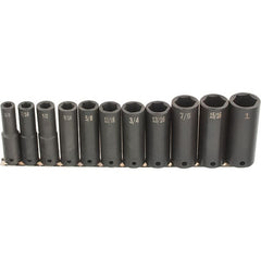 SK - 11 Piece 1/2" Drive Deep Impact Socket Set - 6 Points, 1/2 to 1-1/4", Inch Measurement Standard - Exact Tooling