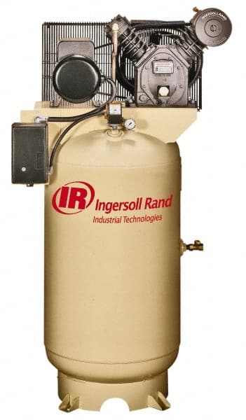 Ingersoll-Rand - 7.5 hp, 80 Gal Stationary Electric Vertical Air Compressor - Single Phase, 175 Max psi, 24 CFM, 230 Volt - Exact Tooling