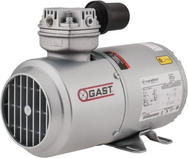 Gast - 1/6 hp, 1.8 CFM, Piston Vacuum Pump - 27.5 Hg/In, 115-1 Volt, 5.63" Long x 11.62" Wide x 8.58" High - Exact Tooling
