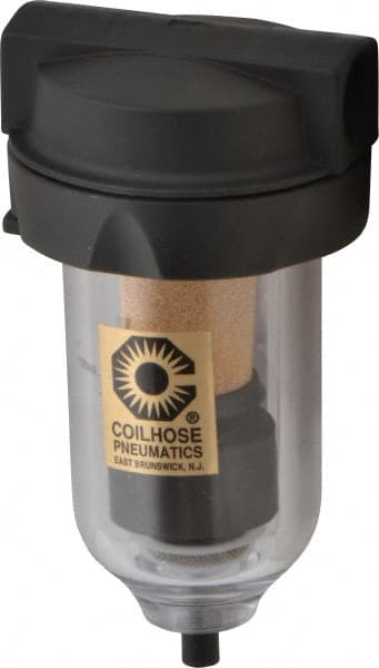 Coilhose Pneumatics - 3/8" Port, 5" High, FRL Filter with Polycarbonate Bowl & Automatic Drain - 150 Max psi, 120°F Max, 4 oz Bowl Capacity - Exact Tooling