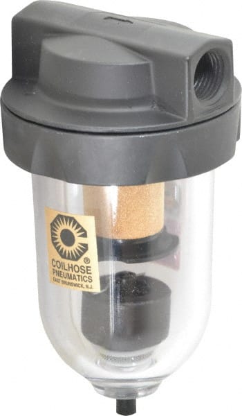 Coilhose Pneumatics - 1/2" Port, 7" High, FRL Filter with Polycarbonate Bowl & Automatic Drain - 150 Max psi, 120°F Max, 8 oz Bowl Capacity - Exact Tooling