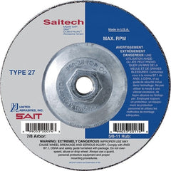 Sait - 7" Wheel Diam, 3/32" Wheel Thickness, Type 27 Depressed Center Wheel - Ceramic, Resinoid Bond, 8,500 Max RPM, Compatible with Angle Grinder - Exact Tooling