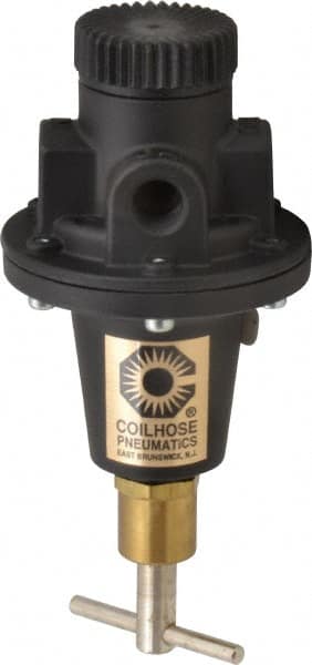 Coilhose Pneumatics - 1/4 NPT Port, 40 CFM, Cast Aluminum Tamper Proof Heavy-Duty T-Handle Regulator - 0 to 200 psi Range, 250 Max psi Supply Pressure, 1/4" Gauge Port Thread, 3" Wide x 5-1/2" High - Exact Tooling