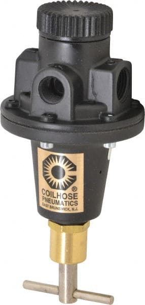 Coilhose Pneumatics - 3/8 NPT Port, 40 CFM, Cast Aluminum Tamper Proof Heavy-Duty T-Handle Regulator - 0 to 200 psi Range, 250 Max psi Supply Pressure, 1/4" Gauge Port Thread, 3" Wide x 5-1/2" High - Exact Tooling