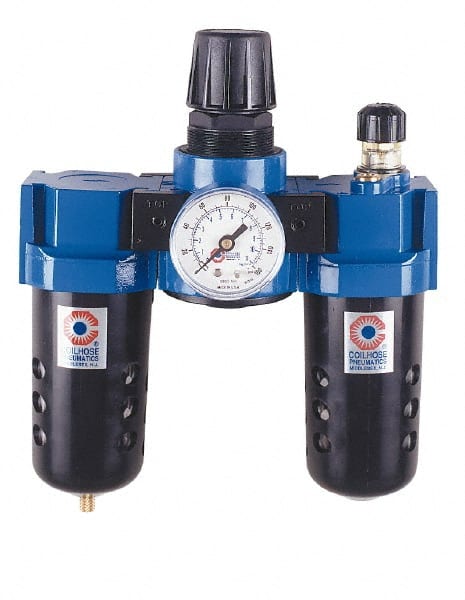 Coilhose Pneumatics - 3/4" NPT Port Standard 3 Piece Filter-Regulator-Lubricator FRL Unit - Metal Bowl, 125 SCFM, 250 Max psi, 10.5" High - Exact Tooling