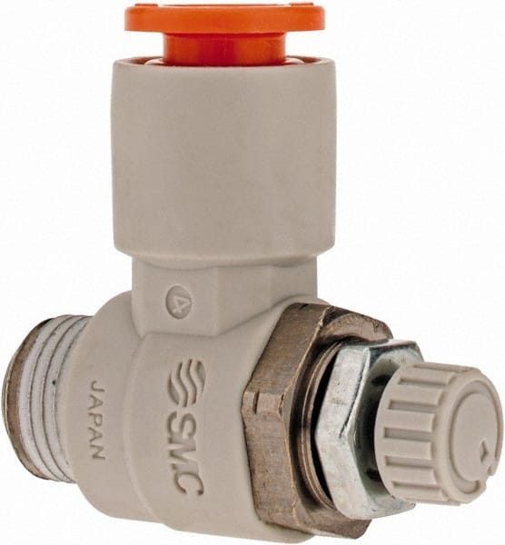 SMC PNEUMATICS - 1/4" Tube OD x 1/8" Male NPT Flow Control Elbow Valve - Meter Out - Exact Tooling