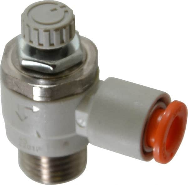 SMC PNEUMATICS - 1/4" Tube OD x 1/4" Male NPT Flow Control Elbow Valve - Meter Out - Exact Tooling
