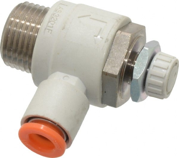 SMC PNEUMATICS - 1/4" Tube OD x 3/8" Male NPT Flow Control Elbow Valve - Meter Out - Exact Tooling