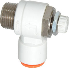 SMC PNEUMATICS - 3/8" Tube OD x 3/8" Male NPT Flow Control Elbow Valve - Meter Out - Exact Tooling