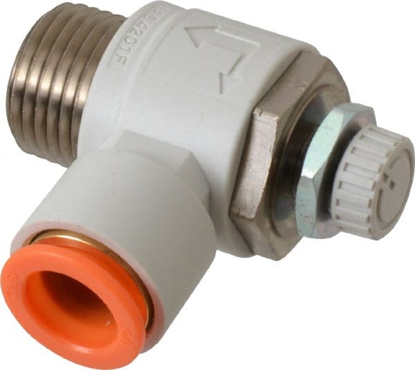 SMC PNEUMATICS - 1/2" Tube OD x 1/2" Male NPT Flow Control Elbow Valve - Meter Out - Exact Tooling