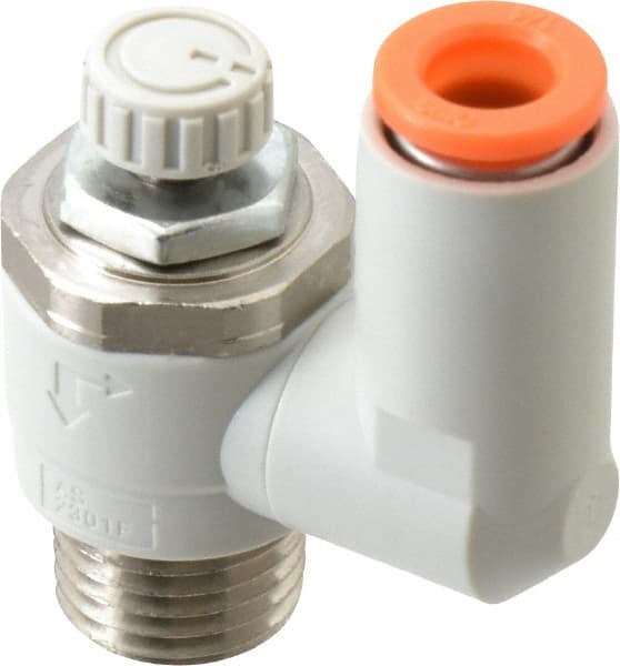 SMC PNEUMATICS - 1/4" Tube OD x 1/4" Male NPT Flow Control Offset Inline Valve - Meter Out - Exact Tooling