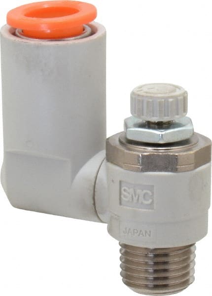 SMC PNEUMATICS - 3/8" Tube OD x 1/4" Male NPT Flow Control Offset Inline Valve - Meter Out - Exact Tooling