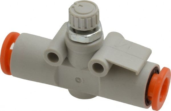 SMC PNEUMATICS - 1/4" Tube OD x 1/8 Body Flow & Speed Control Valve - Speed Control Inline Type with One Touch Fitting - Exact Tooling