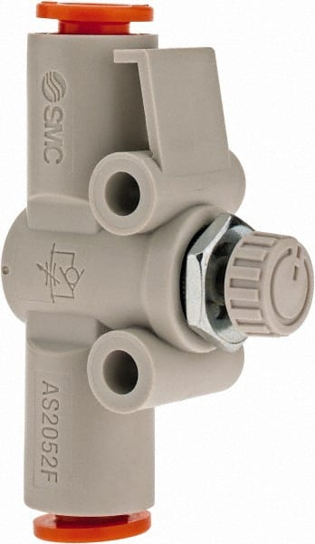 SMC PNEUMATICS - 1/4" Tube OD x 1/4 Body Flow & Speed Control Valve - Speed Control Inline Type with One Touch Fitting - Exact Tooling