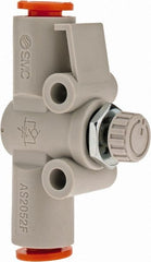 SMC PNEUMATICS - 1/4" Tube OD x 1/4 Body Flow & Speed Control Valve - Speed Control Inline Type with One Touch Fitting - Exact Tooling