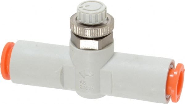 SMC PNEUMATICS - 5/16" Tube OD x 1/4 Body Flow & Speed Control Valve - Speed Control Inline Type with One Touch Fitting - Exact Tooling