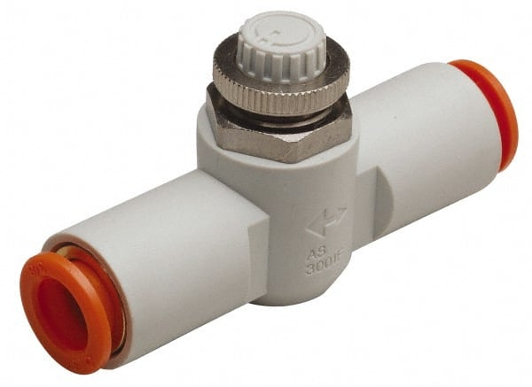 SMC PNEUMATICS - 3/16" Tube OD x 1/8 Body Flow & Speed Control Valve - Speed Control Inline Type with One Touch Fitting - Exact Tooling