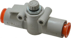 SMC PNEUMATICS - 3/8" Tube OD x 3/8 Body Flow & Speed Control Valve - Speed Control Inline Type with One Touch Fitting - Exact Tooling