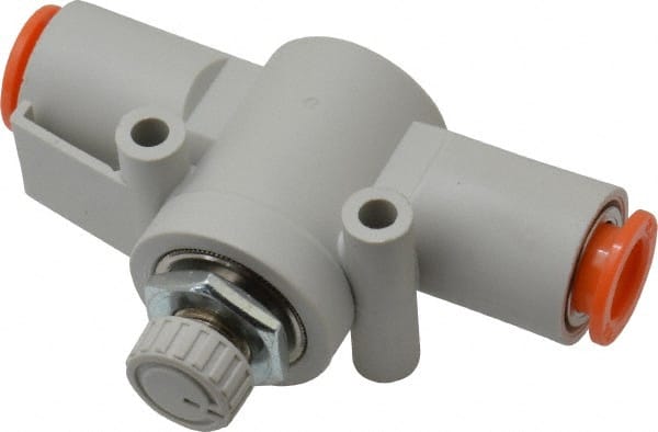 SMC PNEUMATICS - 3/8" Tube OD x 1/2 Body Flow & Speed Control Valve - Speed Control Inline Type with One Touch Fitting - Exact Tooling