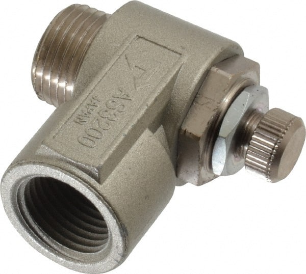 SMC PNEUMATICS - 3/8" Male NPT x 3/8" Female NPT Flow & Speed Control Valve - Elbow Type - Exact Tooling
