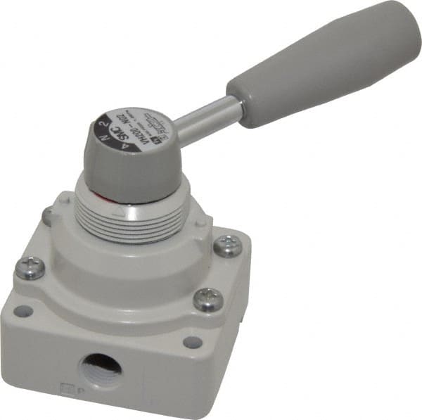 SMC PNEUMATICS - 1/4" NPT Rotary Hand Air Valve - 3 Position, 0.4 CV Rate, 150 Max psi & 140°F Max Temp - Exact Tooling