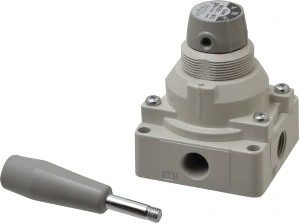 SMC PNEUMATICS - 3/8" NPT Rotary Hand Air Valve - 3 Position, 1.1 CV Rate, 150 Max psi & 140°F Max Temp - Exact Tooling