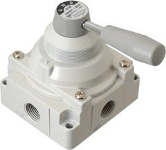 SMC PNEUMATICS - 1/2" NPT Rotary Hand Air Valve - 3 Position, 3.1 CV Rate, 150 Max psi & 140°F Max Temp - Exact Tooling