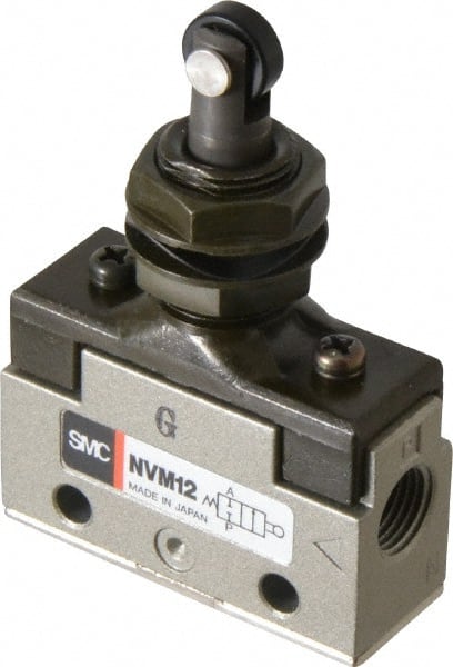 SMC PNEUMATICS - 0.14 CV Rate, 1/8" NPT Inlet Mechanical Valve - 2 Way, 2 Ports, Roller Plunger Inline - Exact Tooling