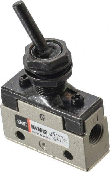 SMC PNEUMATICS - 0.14 CV Rate, 1/8" NPT Inlet Mechanical Valve - 2 Way, 2 Ports, Toggle Lever - Exact Tooling