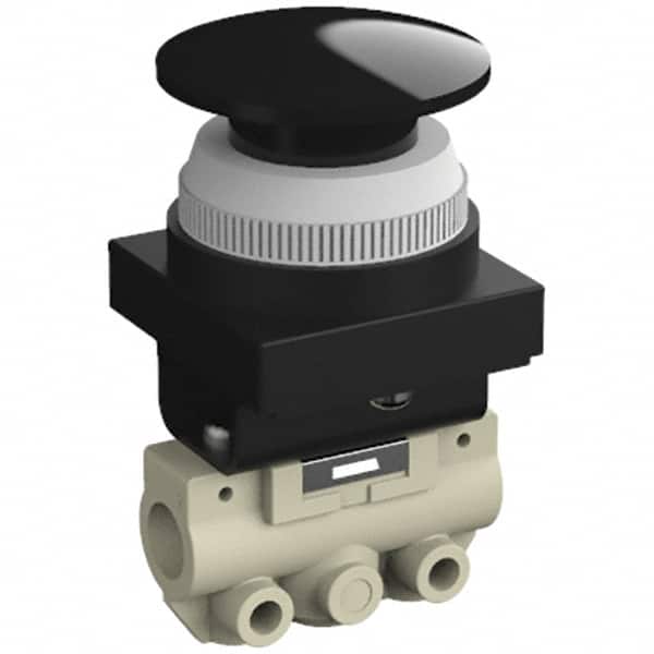 SMC PNEUMATICS - 0.14 CV Rate, 1/8" NPT Inlet Mechanical Valve - 2 Way, 2 Ports, Push Button Mushroom - Exact Tooling