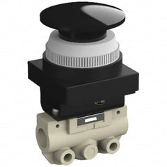 SMC PNEUMATICS - 0.14 CV Rate, 1/8" NPT Inlet Mechanical Valve - 2 Way, 2 Ports, Push Button Mushroom - Exact Tooling