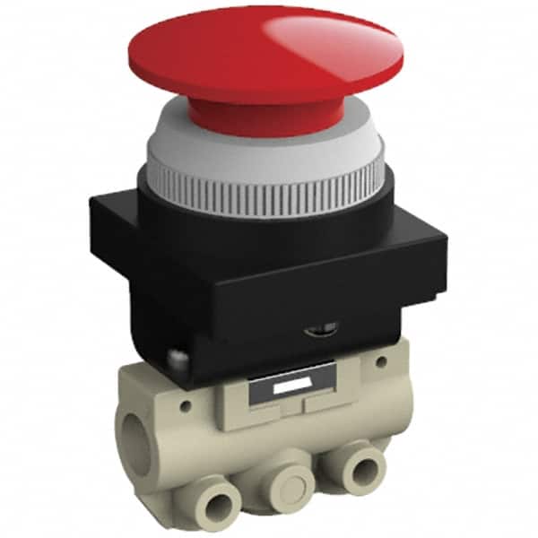 SMC PNEUMATICS - 0.14 CV Rate, 1/8" NPT Inlet Mechanical Valve - 2 Way, 2 Ports, Push Button Mushroom - Exact Tooling