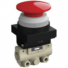 SMC PNEUMATICS - 0.14 CV Rate, 1/8" NPT Inlet Mechanical Valve - 2 Way, 2 Ports, Push Button Mushroom - Exact Tooling