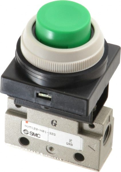 SMC PNEUMATICS - 0.14 CV Rate, 1/8" NPT Inlet Mechanical Valve - 2 Way, 2 Ports, Push Button Extended - Exact Tooling