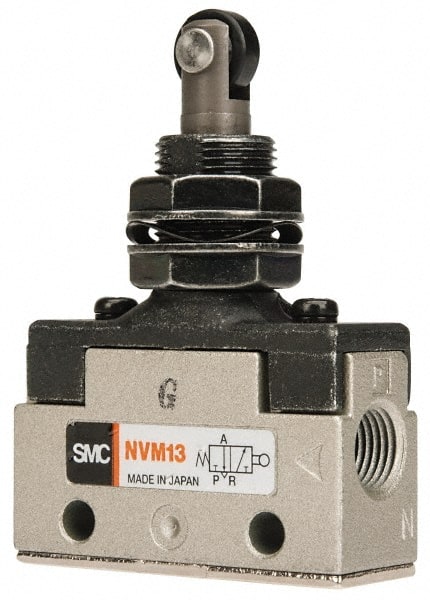 SMC PNEUMATICS - 0.14 CV Rate, 1/8" NPT Inlet Mechanical Valve - 3 Way, 2 Ports, Plunger Roller Plunger Inline - Exact Tooling