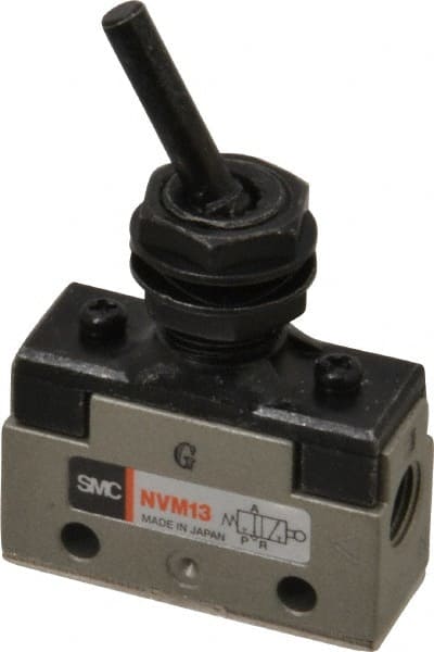 SMC PNEUMATICS - 0.14 CV Rate, 1/8" NPT Inlet Mechanical Valve - 3 Port, 2 Position, Toggle Lever - Exact Tooling