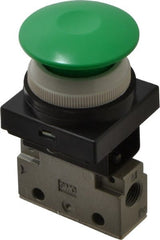SMC PNEUMATICS - 0.14 CV Rate, 1/8" NPT Inlet Mechanical Valve - 3 Way, 2 Ports, Push Button Mushroom - Exact Tooling