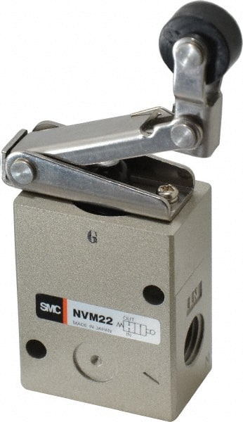 SMC PNEUMATICS - 1.00 CV Rate, 1/4" NPT Inlet Mechanical Valve - 2 Way, 2 Ports, Roller Lever One Way - Exact Tooling