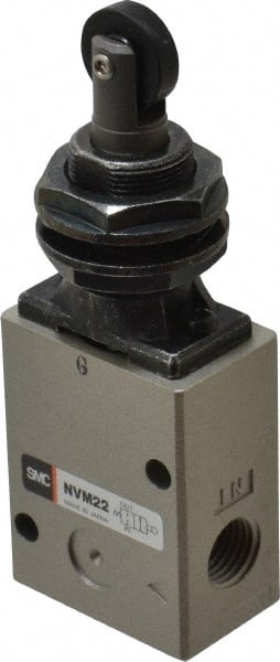 SMC PNEUMATICS - 1.00 CV Rate, 1/4" NPT Inlet Mechanical Valve - 2 Way, 2 Ports, Roller Plunger Inline - Exact Tooling
