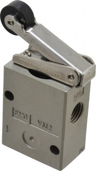 SMC PNEUMATICS - 1.00 CV Rate, 1/4" NPT Inlet Mechanical Valve - 3 Way, 2 Ports, Roller Lever - Exact Tooling