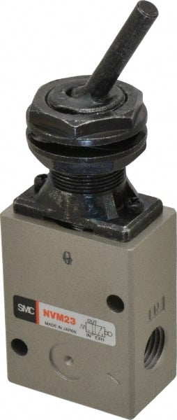 SMC PNEUMATICS - 1.00 CV Rate, 1/4" NPT Inlet Mechanical Valve - 3 Way, 2 Ports, Toggle Lever - Exact Tooling