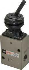 SMC PNEUMATICS - 1.00 CV Rate, 1/4" NPT Inlet Mechanical Valve - 3 Way, 2 Ports, Toggle Lever - Exact Tooling