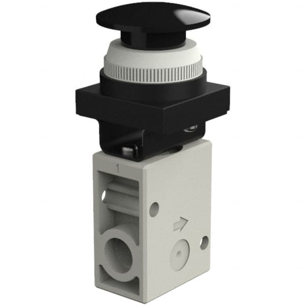 SMC PNEUMATICS - 1.00 CV Rate, 1/4" NPT Inlet Mechanical Valve - 3 Way, 2 Ports, Push Button Mushroom - Exact Tooling