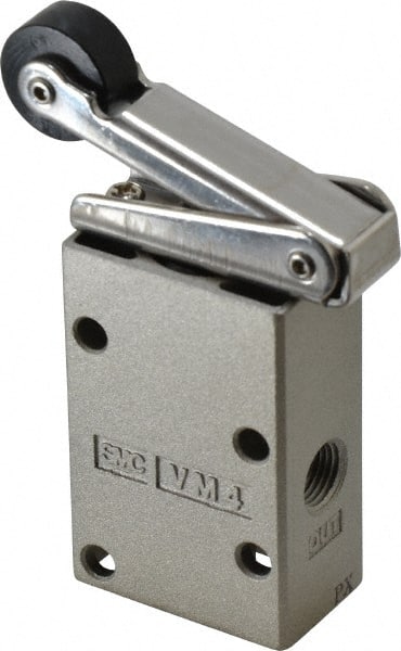 SMC PNEUMATICS - 0.38 CV Rate, 1/4" NPT Inlet Mechanical Valve - 3 Way, 3 Ports, Roller Lever - Exact Tooling