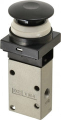 SMC PNEUMATICS - 0.38 CV Rate, 1/4" NPT Inlet Mechanical Valve - 3 Way, 3 Ports, Push Button Mushroom - Exact Tooling