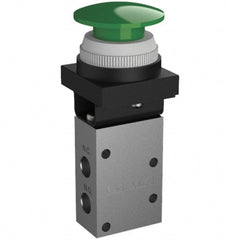 SMC PNEUMATICS - 0.38 CV Rate, 1/4" NPT Inlet Mechanical Valve - 3 Way, 3 Ports, Push Button Mushroom - Exact Tooling