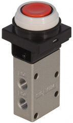 SMC PNEUMATICS - 0.38 CV Rate, 1/4" NPT Inlet Mechanical Valve - 3 Way, 3 Ports, Push Button Flush - Exact Tooling