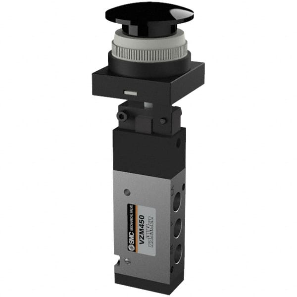 SMC PNEUMATICS - 0.55 CV Rate, 1/8" NPT Inlet Mechanical Valve - 4 Way, 5 Ports, Push Button Mushroom - Exact Tooling